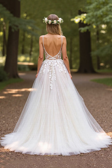 Ivory A Line Tulle Wedding Dress with Appliques
